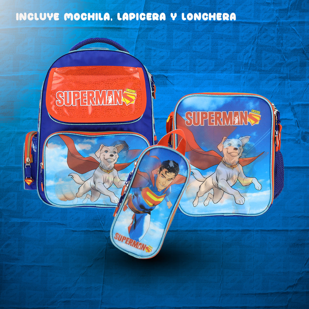 Set Mochila, Lonchera y Estuchera Escolar Superman Krypto Lenticular SKU: SUP015KT003A